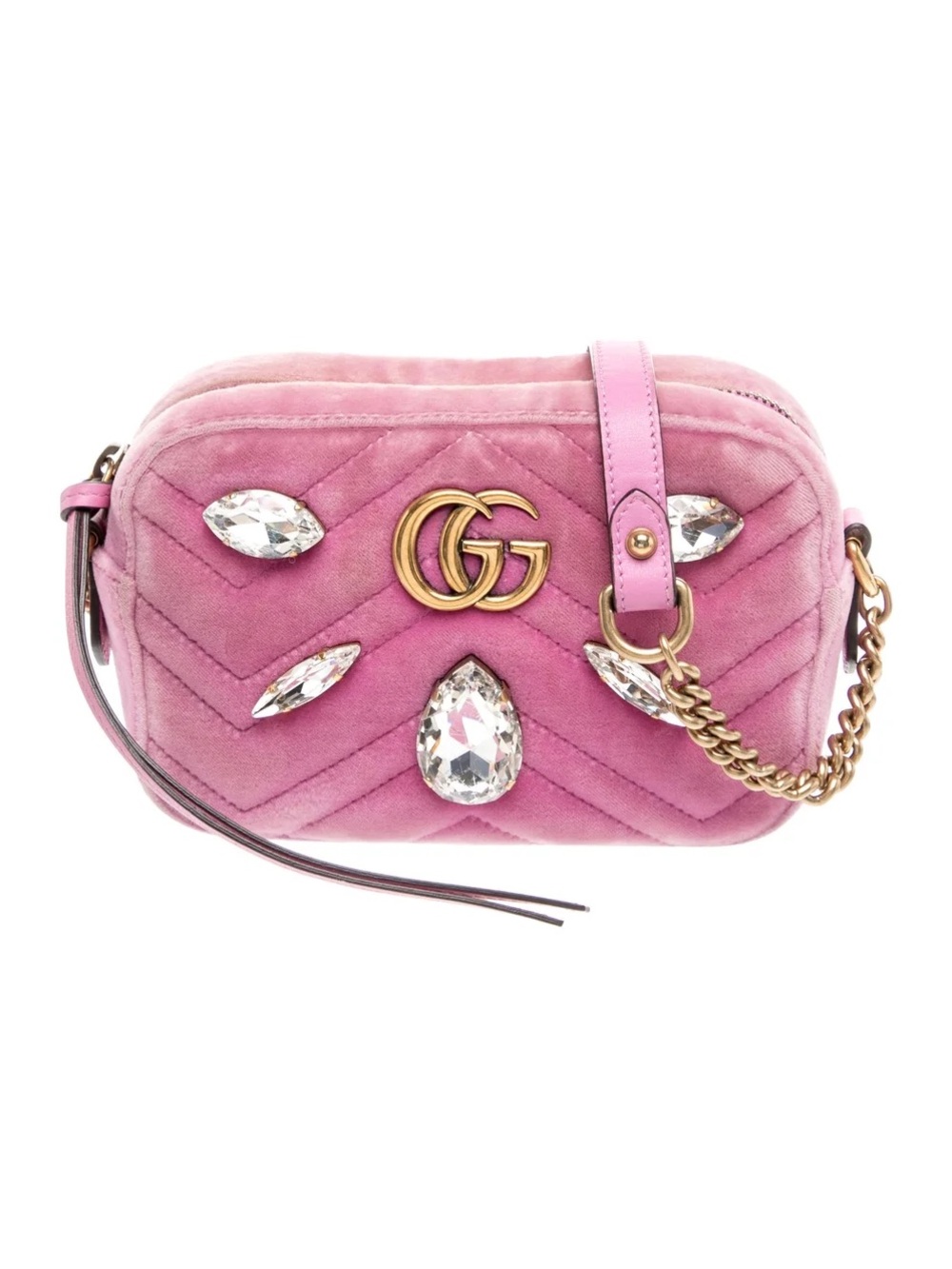 Gucci Pink Velvet GG Crystal Camera Bag
